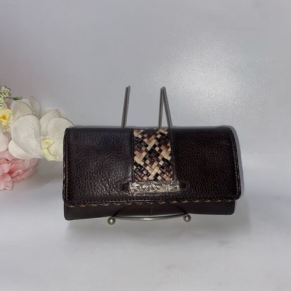 Brighton Leather Weave Wallet Brown - Picture 1 of 8